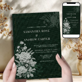 Convite de Noiva Botânica Esmeralda com Floral Rel