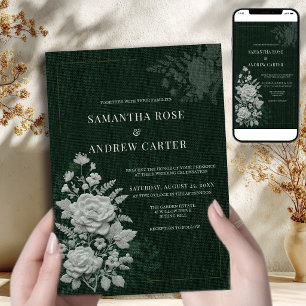 Convite de Noiva Botânica Esmeralda com Floral Rel
