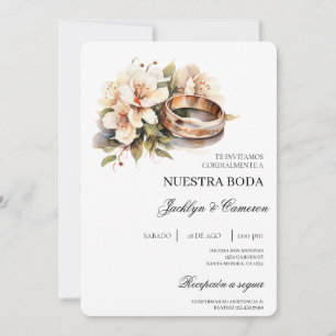 Convite de Noiva com Floral Branco e Anel em Espan