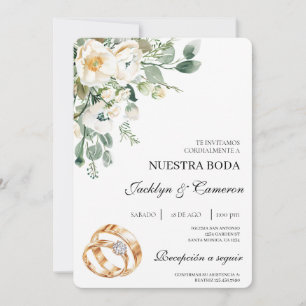 Convite de Noiva com Floral Branco e Anel em Espan