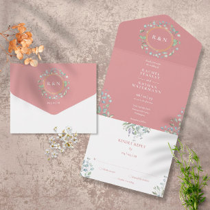 Convite de Noiva com Monograma Verde Floral Rosa P