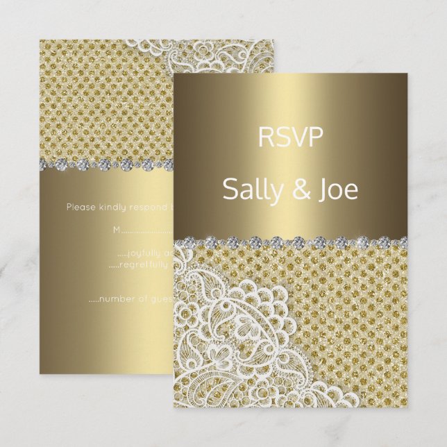 CONVITE DE NOIVA COM RENDAS A OURO E DIAMANTE RESP (Frente/Verso)