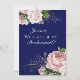 Convite de Noiva com Rosas Florais em Azul Marinho