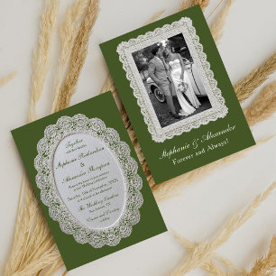 Convite de Noiva de Renda Vintage Elegante Verde O
