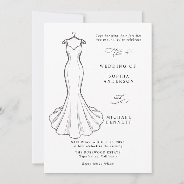 Convite de Noiva de Vestido de Casamento Minimalis (Frente)