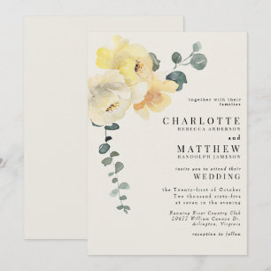 Convite de Noiva Elegante Floral Amarelo Sem Pais