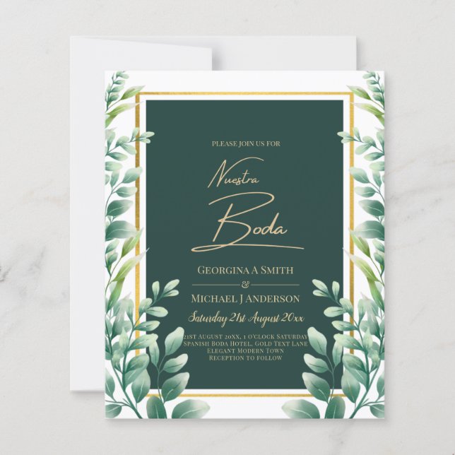 Convite de Noiva Nossa Boda Greenery Gold (Frente)
