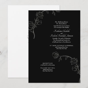 Convite de Noiva Preta Contorno de Jasmim Formal 