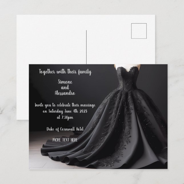 Convite de Noiva Preto para Casamento (Frente/Verso)