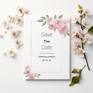 Convite de Noivado aquarela flora pastel rosa Save