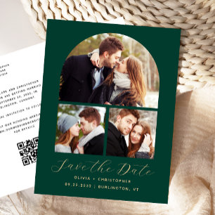 Convite de Noivado Arco de 3 Fotos em Verde Esmera
