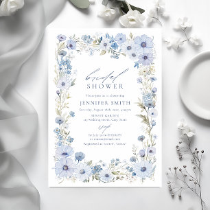Convite de Noivado Blue Elegant Wildflower Border