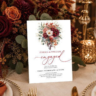 Convite de noivado Boho Burgundy Gold Floral Green