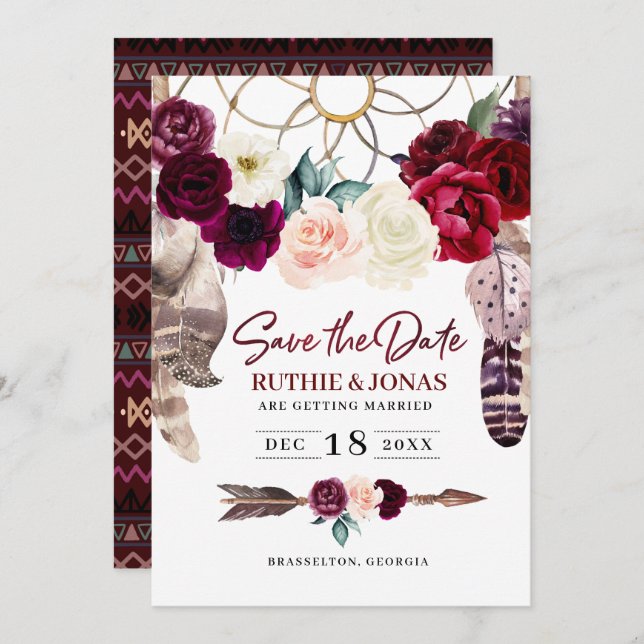Convite de Noivado Boho Dreamcatcher Save The Date (Frente/Verso)