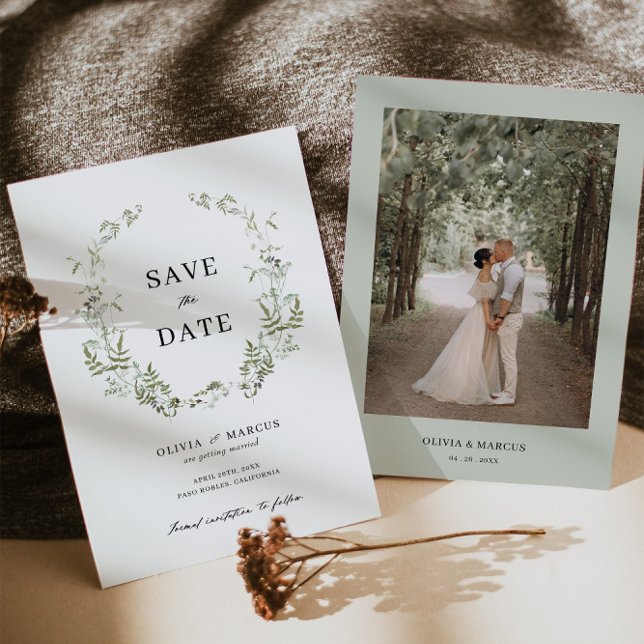 Convite de Noivado Boho Sage Foliage Save The Date (Save The Date Front/Back)