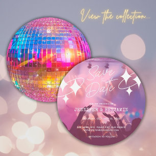 Convite de Noivado Bola de Discoteca Chic Rosa Gli