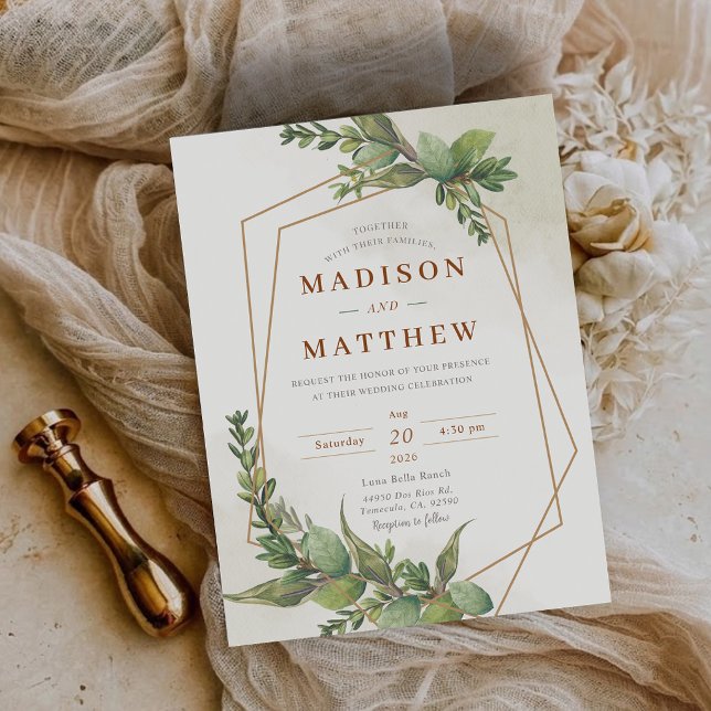 Convite de Noivado Botânico com Vegetação Econômic (Budget Greenery Botanical Wedding Invitation)