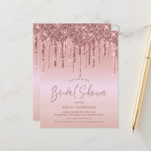Convite de Noivado com Brilho em Rose Gold Econômi (Frente/Verso In Situ)