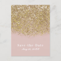 Convite de Noivado com Brilho Rosa e Dourado Glam 