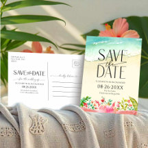 Convite de Noivado com Caligrafia Floral de Praia 