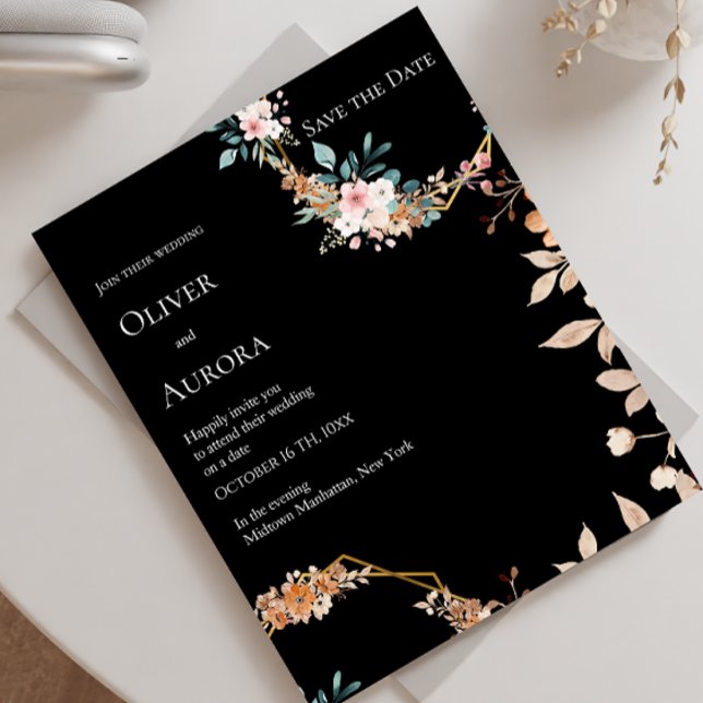 Convite de Noivado com Flor de Aquarela Escura (Criador carregado)