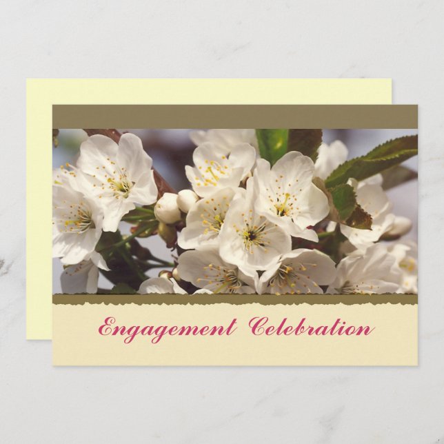 Convite de Noivado com Flor de Cerejeira (Frente/Verso)