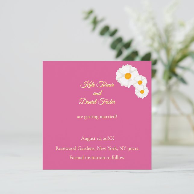 Convite de Noivado com Floral Rosa para Salvar a D (Em pé/Frente)