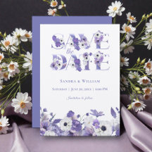 Convite de Noivado com Flores Violeta em Aquarela