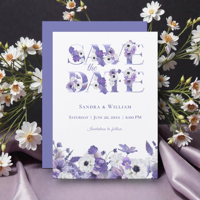Convite de Noivado com Flores Violeta em Aquarela (Criador carregado)
