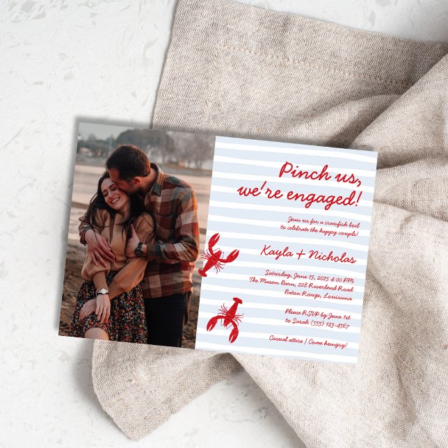 Convite de Noivado com Foto de Cozinha de Lagostim (Crawfish Boil Pinch Us Photo Engagement Invitation)