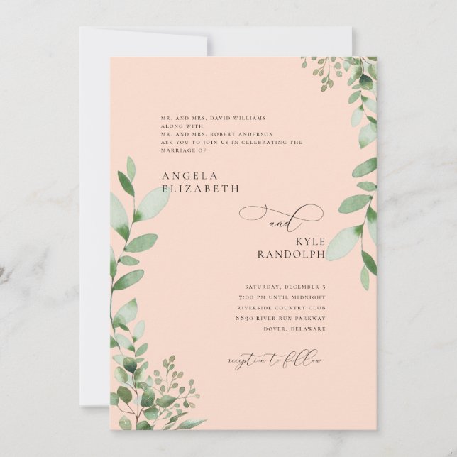Convite de Noivado com Pais Blush Cascading Greene (Frente)