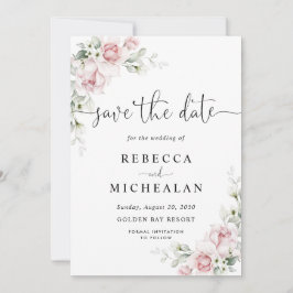 Convite de Noivado com Rosas Rosa Save The Date