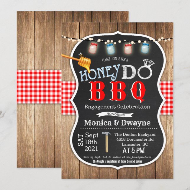 Convite de Noivado de Casal Honey Do BBQ (Frente/Verso)