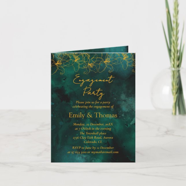 convite de noivado de casamento com fundo verde mi (Frente)
