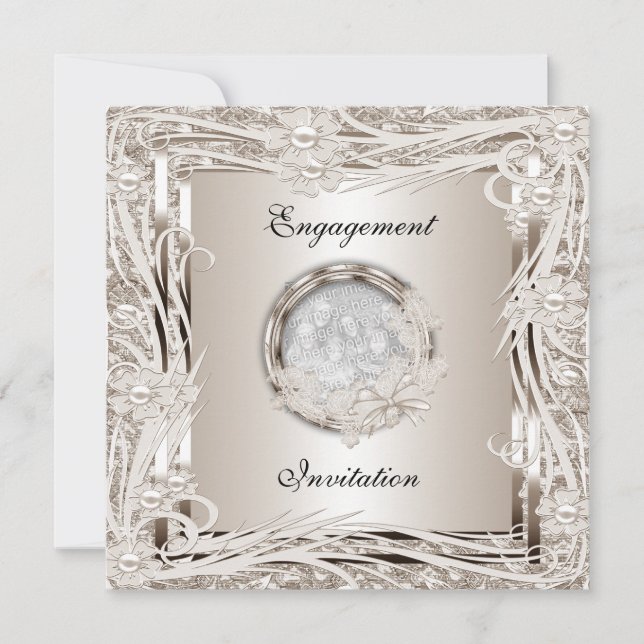 Convite de Noivado de Casamento Quadro Floral Sépi (Frente)