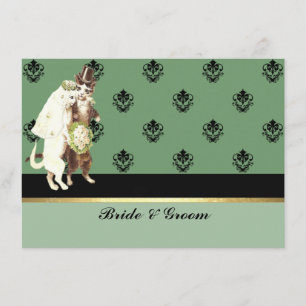 Convite de Noivado de Gatos Verde Damask Elegante