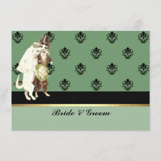Convite de Noivado de Gatos Verde Damask Elegante