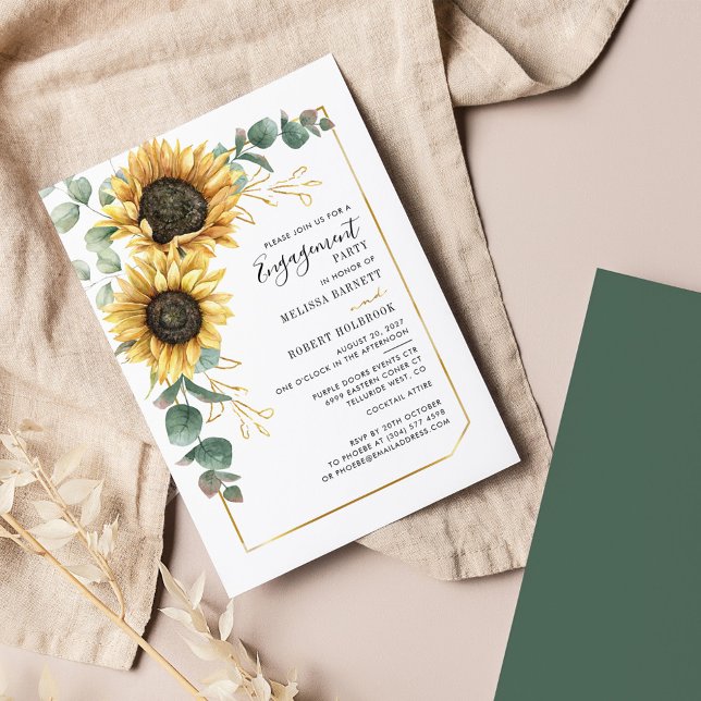 Convite de Noivado de Girassol Verde com Orçamento (Sunflower Eucalyptus Engagement Party Invitation)