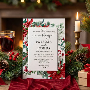Convite de Noivado de Natal Elegante Poinsettia