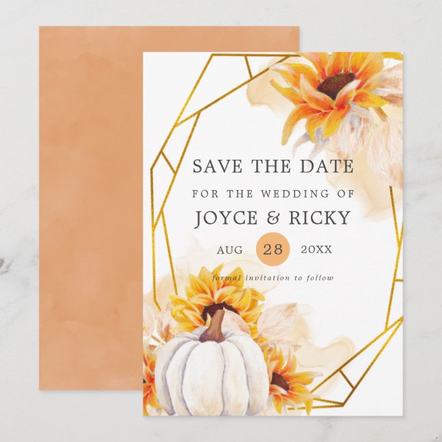 Convite de Noivado de Outono Abóbora Save The Date (Frente/Verso)