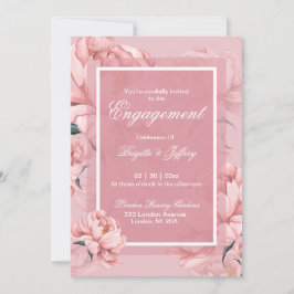 Convite de noivado de peônia rosa