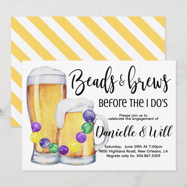 Convite de Noivado do Mardi Gras (Frente/Verso)