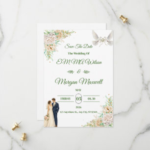 Convite de Noivado Elegant Flora Save The Date