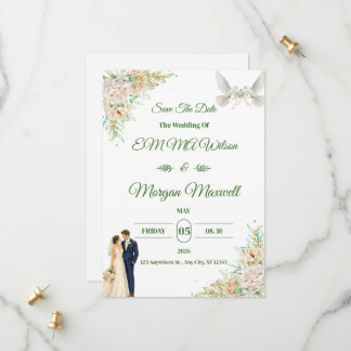 Convite de Noivado Elegant Flora Save The Date
