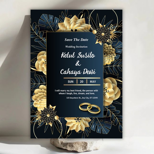 Convite de Noivado Elegante Branco e Dourado (Criador carregado)