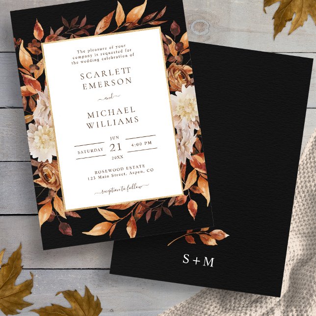 Convite de Noivado Elegante com Folhas de Outono (Fall Leaves Elegant Wedding Invitation
)