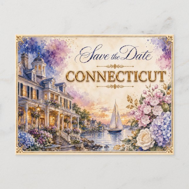 Convite de Noivado Elegante Connecticut Save the D (Frente)