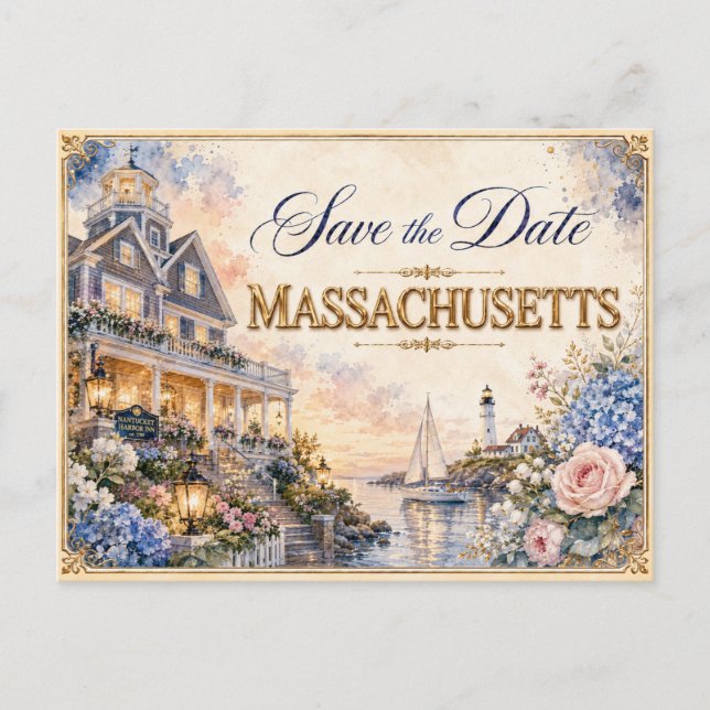 Convite de Noivado Elegante de Massachusetts para  (Frente)