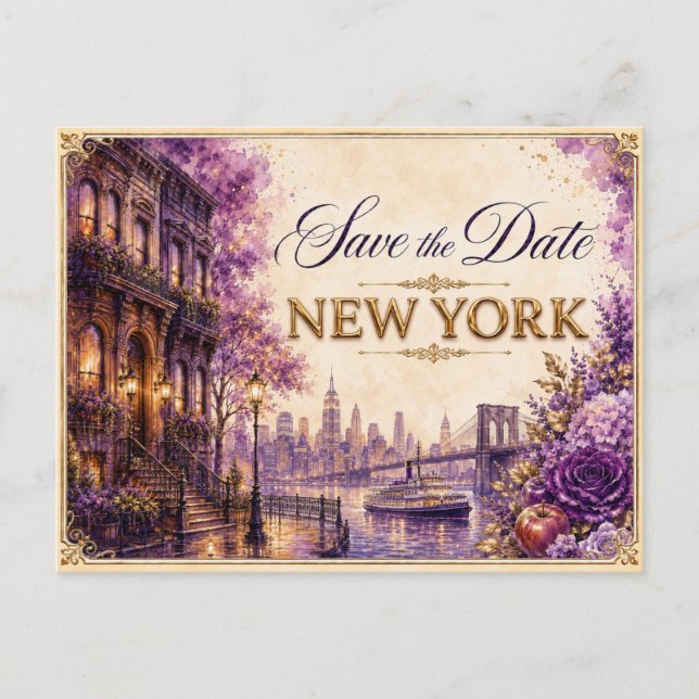 Convite de Noivado Elegante de Nova York para Salv (Frente)