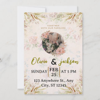 Convite de Noivado Elegante Floral Save The Date